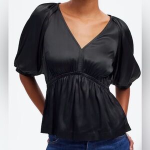 Madewell| Shirred Puff-Sleeve Top in Satin